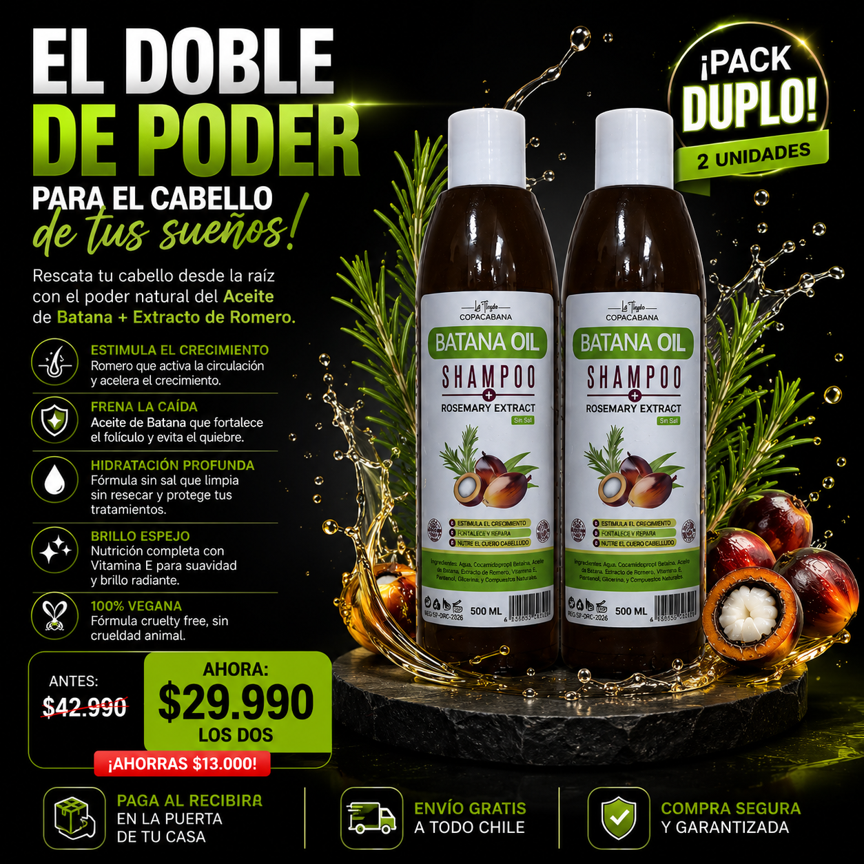 Pack 2 Champú Batana Crecimiento Cabello