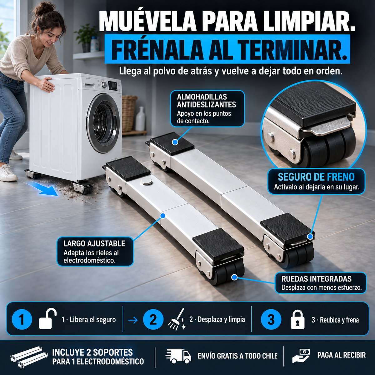MUEVE FACIL — BASES CON RUEDAS PARA LAVADORA, SECADOR Y REFRIGERADOR