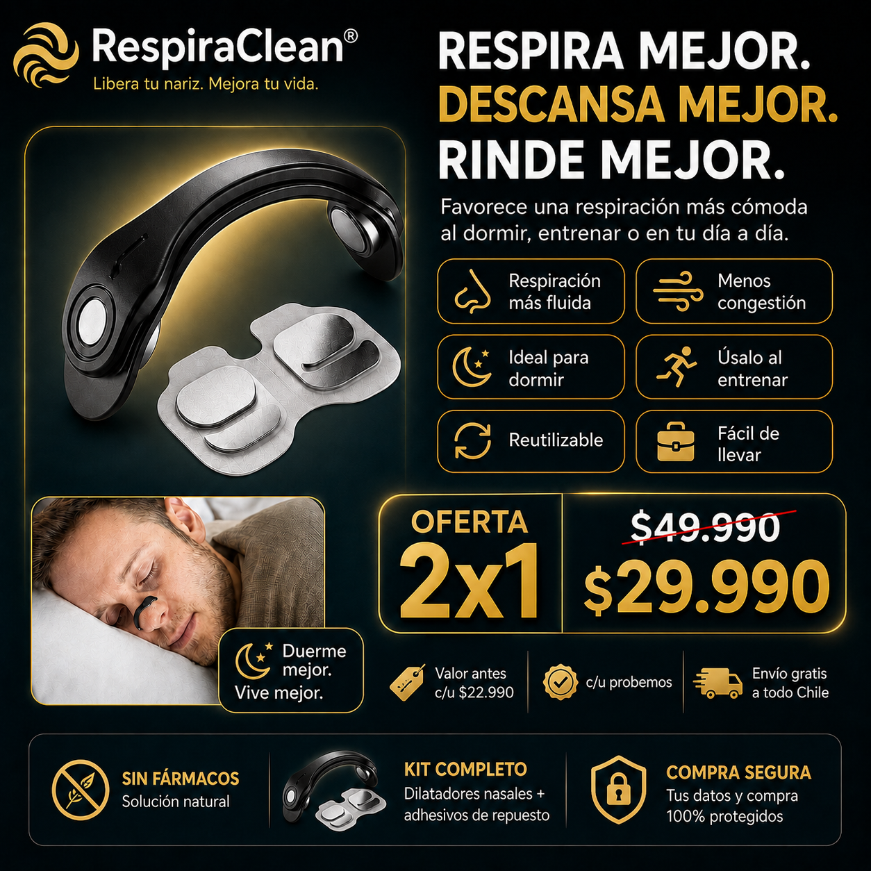2X1 RespiraClean® | BANDA NASAL 2X1 MAGNETICA X30 IMANES, ENVIO GRATIS
